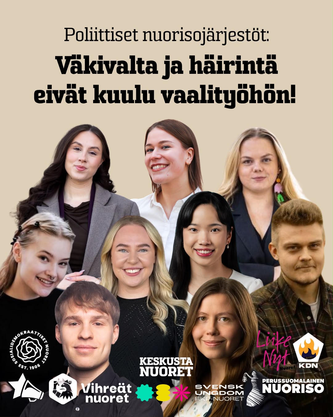 Read more about the article Poliittisten nuorisojärjestöjen puheenjohtajat: Väkivalta ja häirintä eivät kuulu vaalityöhön!